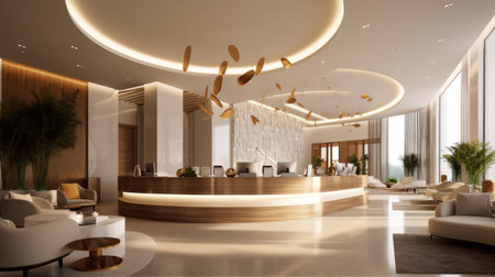 Modern reception area lobby area interior design. Generative AIの素材