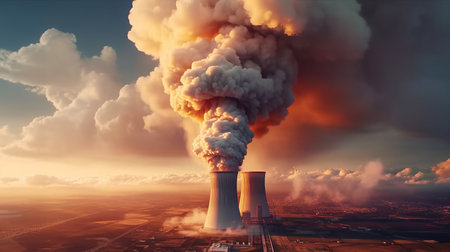 Nuclear power plant smoke clouds. Generative AIの素材