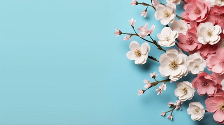 Paper flowers on pastel background. Generative AIの素材