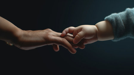Parent holding the hand of a small child. Generative AIの素材