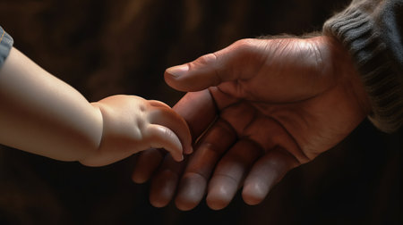 Parent holding the hand of a small child. Generative AIの素材