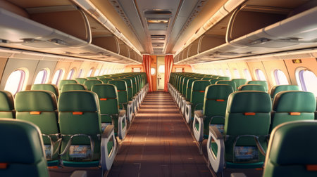 Plane interior with seats. Generative AIの素材