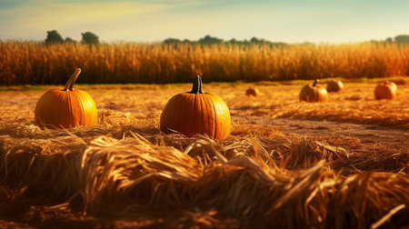 Pumpkins on a field. Generative AIの素材