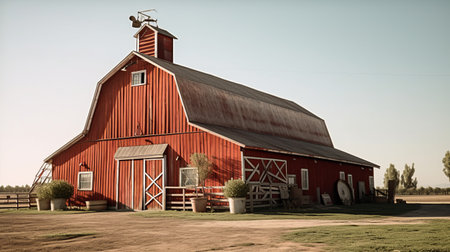 Traditional Vintage Red Farm barn. Generative AIの素材