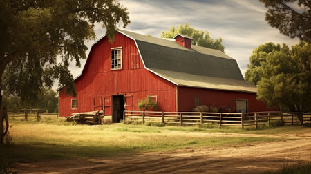 Traditional Vintage Red Farm barn. Generative AIの素材