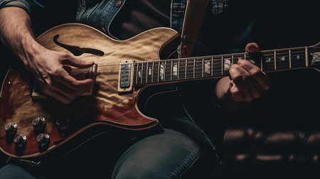 Unrecognizable man playing the Electric guitar. Generative AIの素材