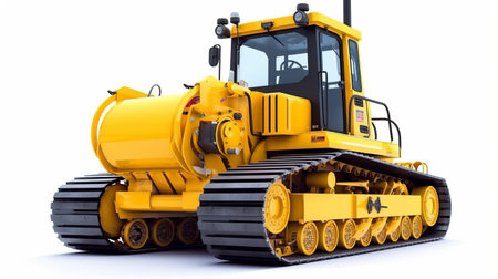 Yellow steamroller road construction machine. Generative AIの素材