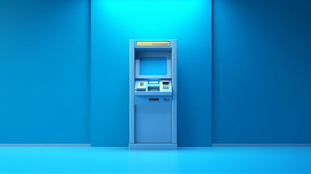 Bank ATM on blue Wall. Generative AIの素材