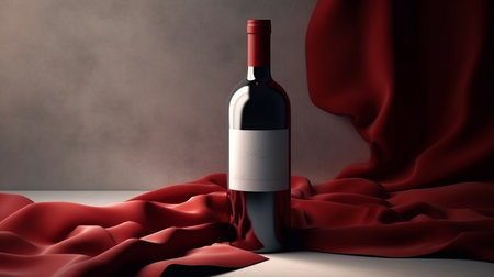 Bottle of red wine with an empty label. Generative AIの素材