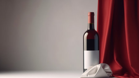 Bottle of red wine with an empty label. Generative AIの素材