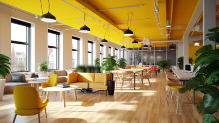 Bright coworking office interior. Generative AIの素材