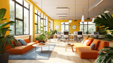 Bright coworking office interior. Generative AIの素材