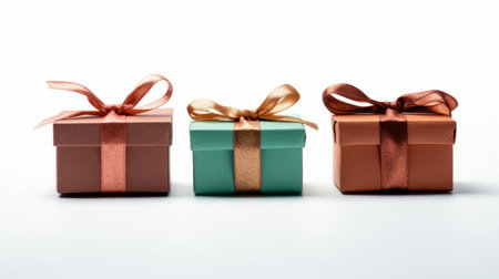 Christmas gift boxes on white background. Generative AIの素材