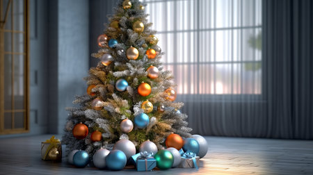Christmas tree with christmas balls and decorations. Generative AIの素材