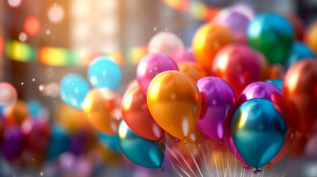 Colorful balloons with bokeh background. Generative AIの素材