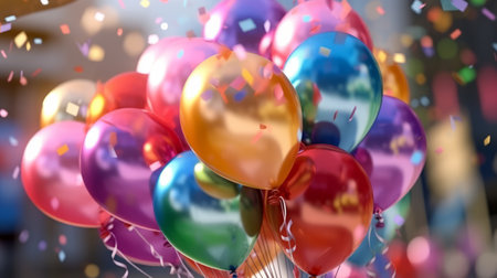 Colorful balloons with bokeh background. Generative AIの素材