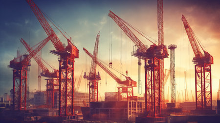 Construction cranes. Generative AIの素材