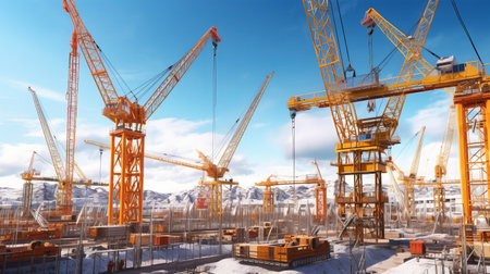 Construction cranes. Generative AIの素材