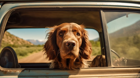 Dog in the back of an SUV. Generative AIの素材