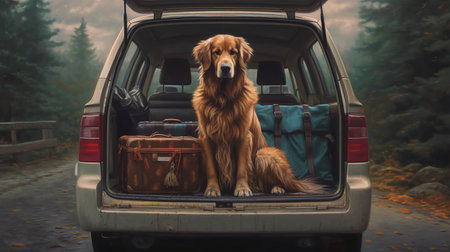 Dog in the back of an SUV. Generative AIの素材