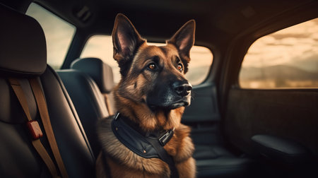 Dog in the back of an SUV. Generative AIの素材