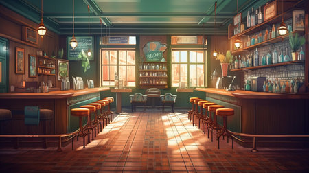 Empty cafe or bar interior daytime. Generative AIの素材
