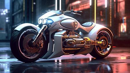 Futuristic custom motorcycle illustration. Generative AIの素材