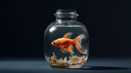 Gold fish in glass jar. Generative AIの素材