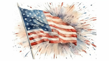 Greeting Card for Independence Day watercolor. Generative AIの素材