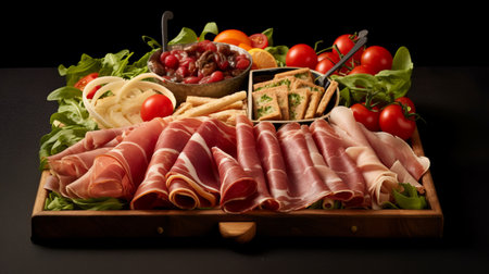 Tray with prosciutto. Generative AIの素材