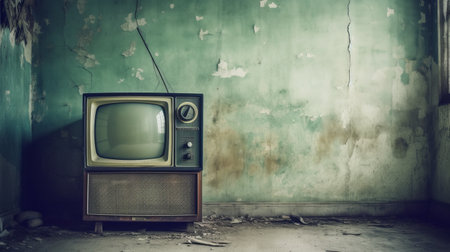Vintage TV against the wall. Generative AIの素材