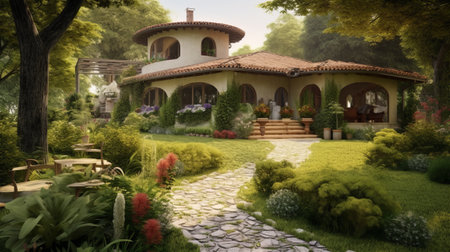 Beautiful exterior house surrounded. Generative AIの素材