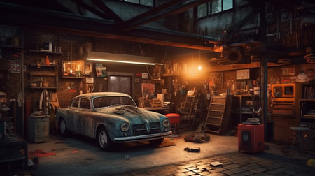 Car repair service in garage. Generative AIの素材