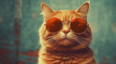 Cat wearing sunglasses and looking at camera. Generative AIの素材