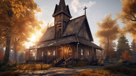 Christian wooden church. Generative AIの素材