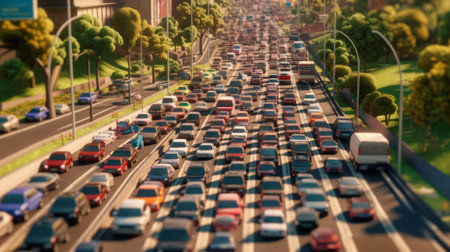 Close-up of the lane congested with lots of cars. Generative AI