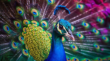 Colorful and exotic peacock close-up. Generative AIの素材