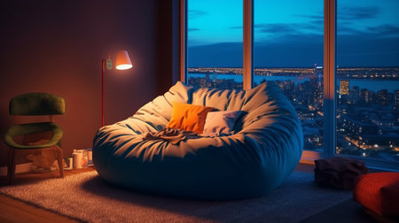 Comfy bean bag chair in room. Generative AIの素材