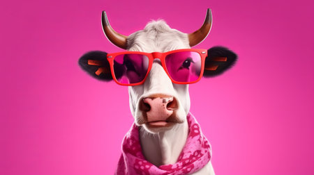 Cute Cartoon Cow wearing Sunglasses. Generative AIの素材