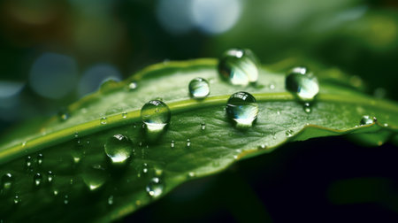 Drop of water on a leaf. Generative AIの素材