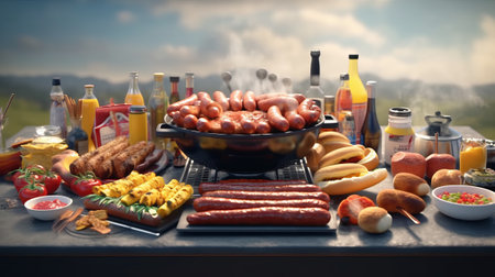 Fathers day barbecue with hotdogs. Generative AIの素材