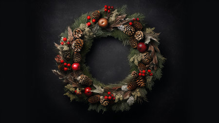 Festive holiday wreath with ribbon. Generative AIの素材