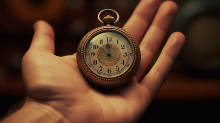 Hand holding vintage timer. Generative AIの素材