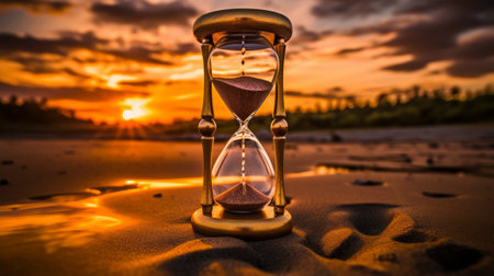 Hourglass in the sunset golden hour. Generative AIの素材