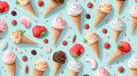 Ice cream pattern top view. Generative AIの素材