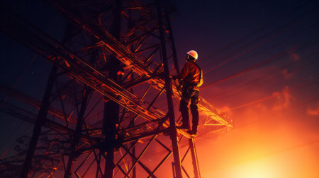 Industry with electrical engineer working at heights. Generative AIの素材