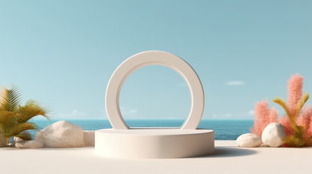 Minimal mock up podium on summer background concept. Generative AIの素材
