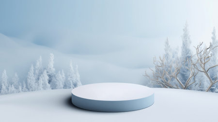 Minimal podium mockup on winter background. Generative AIの素材
