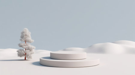 Minimal podium mockup on winter background. Generative AIの素材