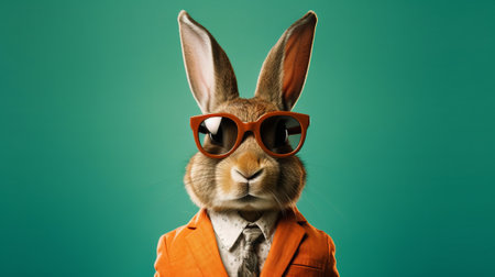 Rabbit wearing sunglasses and looking at the camera. Generative AIの素材